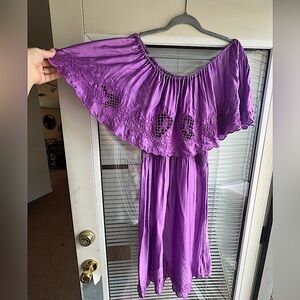 FREE PEOPLE Satin off shoulder mini dress size large